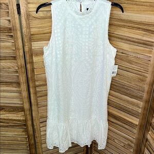 Sleeveless White Eyelet Dress